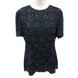 Papell Boutique Evening Wear Beaded Silk Blouse